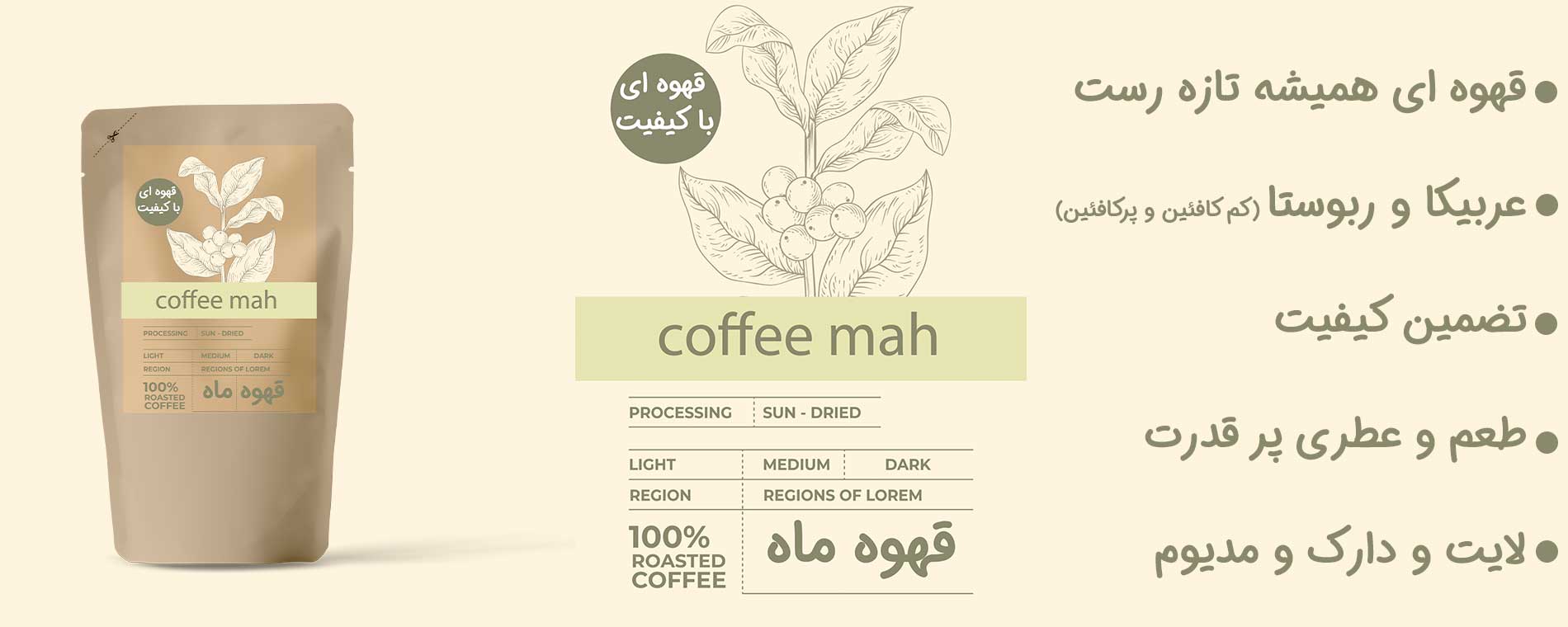 توضیحات درباره قهوه ماه کیفیتی بالا با سلامت و تضمین کیفیت و رست تازه