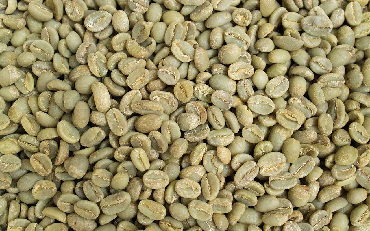 دانه های انبوه قهوه سبز